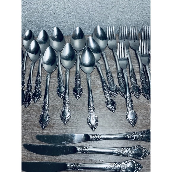 National Stainless Japan Rose and Leaf Flatware Place Settings Serving 40 Piece